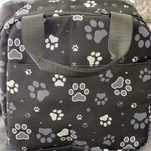 Jasmoder Black,Gray, White Paw Print Insulated Lunch Tote Bag.